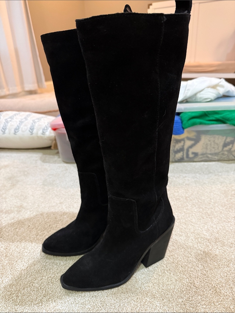 Steve Madden Black Suede Knee-High Heeled Boots